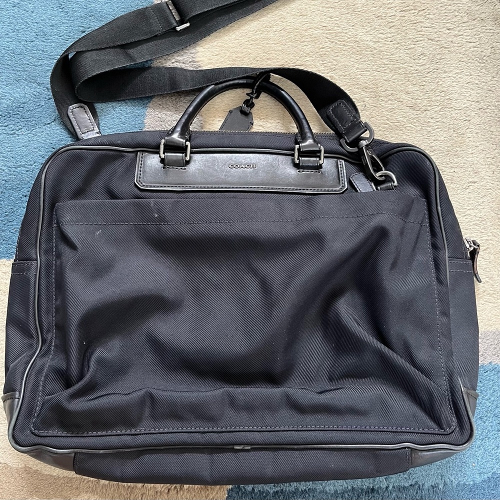 Auth Coach 70636 Men's Nylon Briefcase Black strap